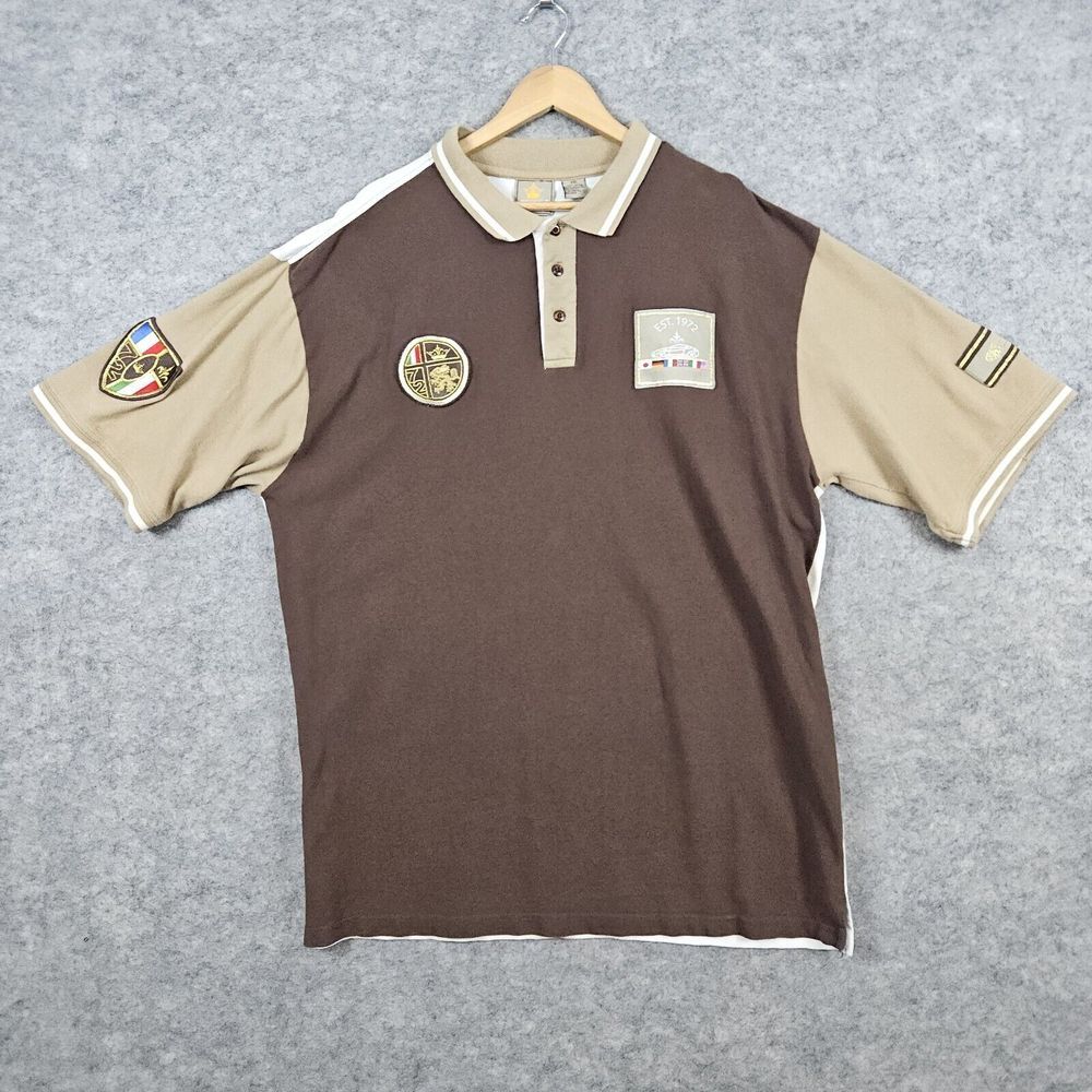 Evolution In Design Polo‎ Shirt Brown Size 2XL Patches 100% Cotton MINOR FLAWS